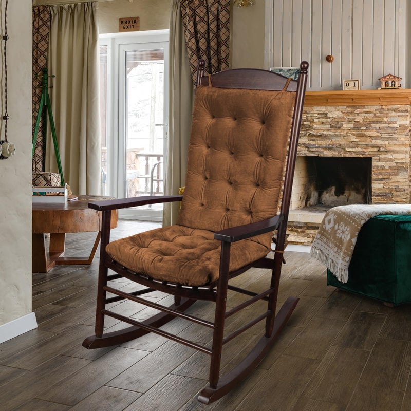 ELFJOY Rocking Chair Cushion Large Rocking Chair Pads with Ties Premium Tufted High Back and Seat Cushion 2 Piece Set Brown - Image 5